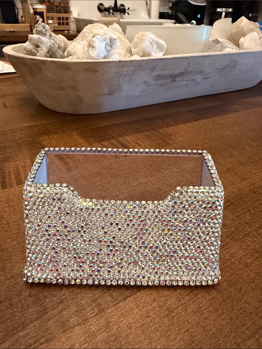 Rhinestone Jeweled Business Card Holder - Sparkling iridescent Silver